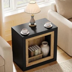 Modern End Table, Rectangle Side Table with Frame-Inspired Design