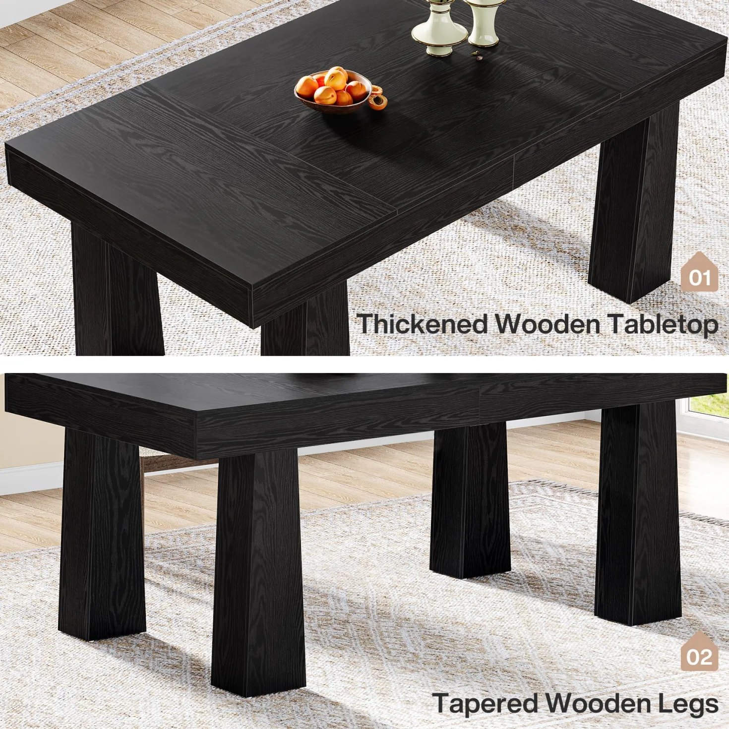 Modern Kitchen Table, 63" Dining Table Dinner Table for 4-6