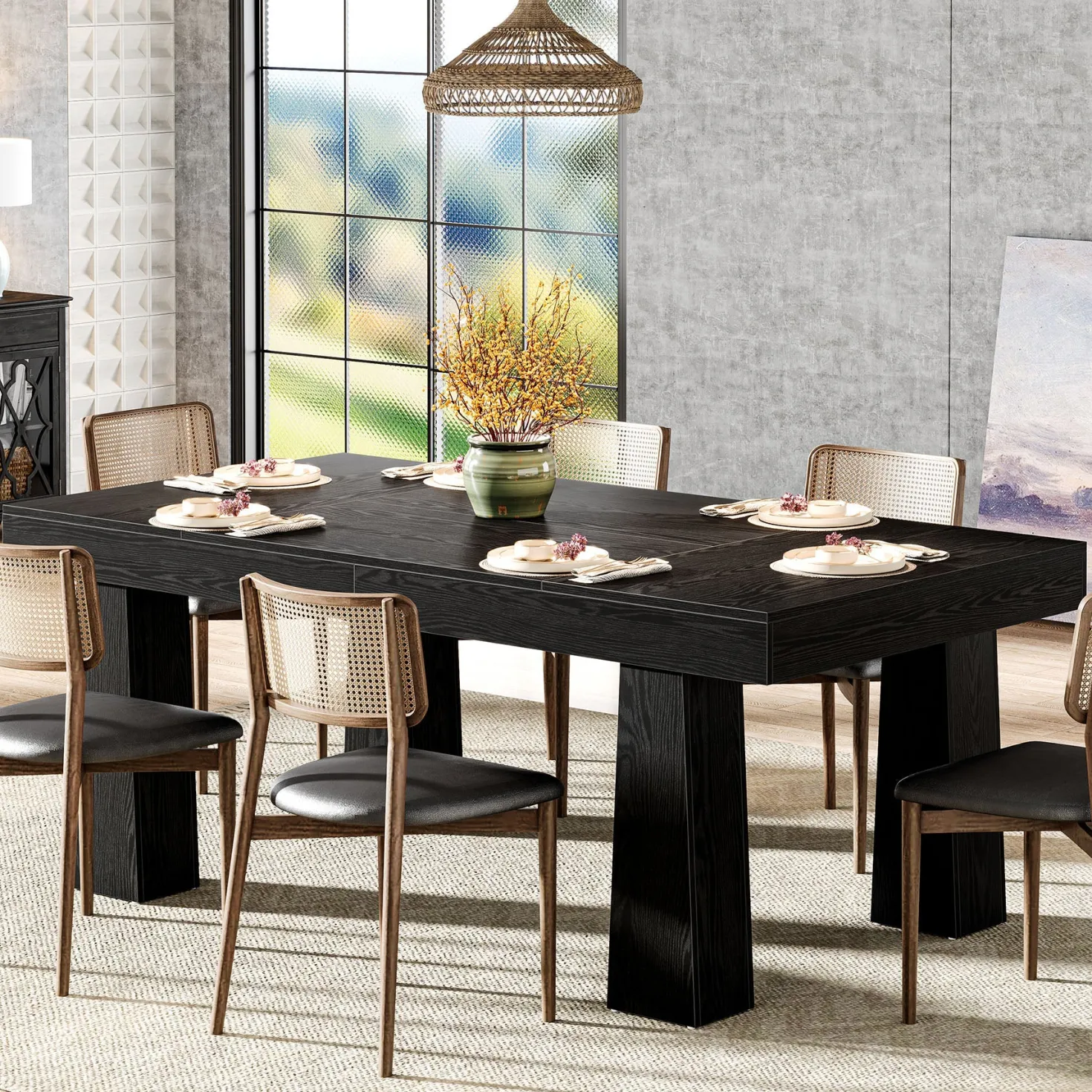 Modern Kitchen Table, 63" Dining Table Dinner Table for 4-6