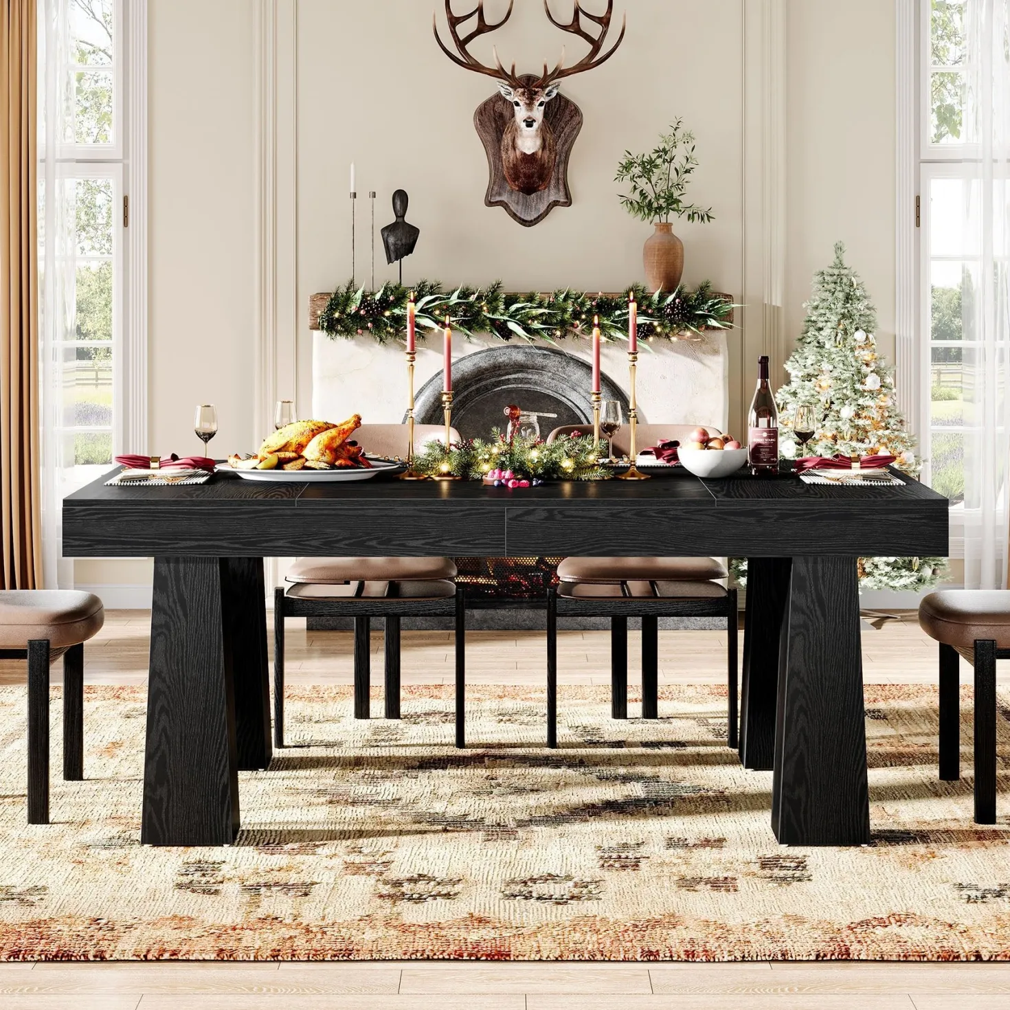 Modern Kitchen Table, 63" Dining Table Dinner Table for 4-6
