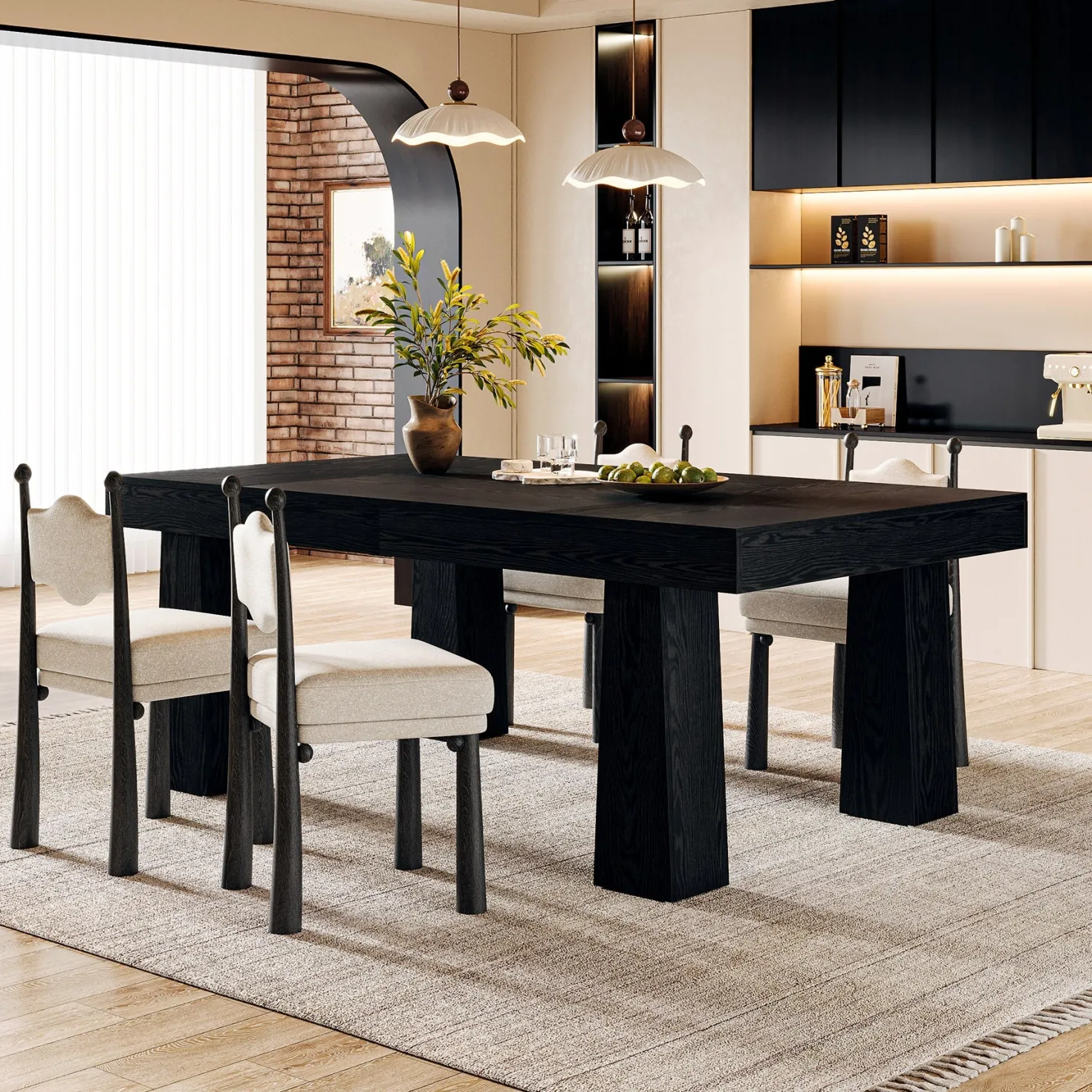 Modern Kitchen Table, 63" Dining Table Dinner Table for 4-6