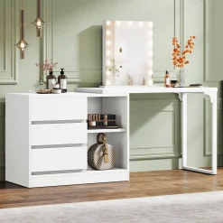 Modern Makeup Vanity, Dressing Table With 3 Drawers & Storage Shelves