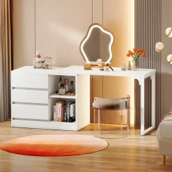 Modern Makeup Vanity, Dressing Table With 3 Drawers & Storage Shelves