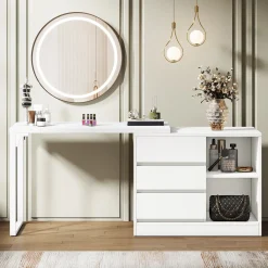 Modern Makeup Vanity, Dressing Table With 3 Drawers & Storage Shelves