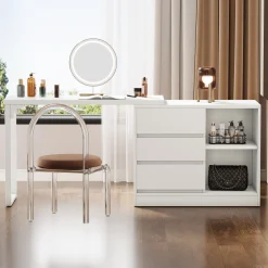Modern Makeup Vanity, Dressing Table With 3 Drawers & Storage Shelves