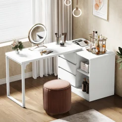 Modern Makeup Vanity, Dressing Table With 3 Drawers & Storage Shelves