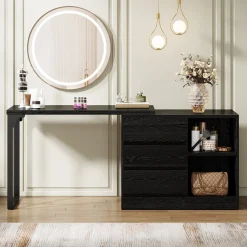Modern Makeup Vanity, Dressing Table With 3 Drawers & Storage Shelves