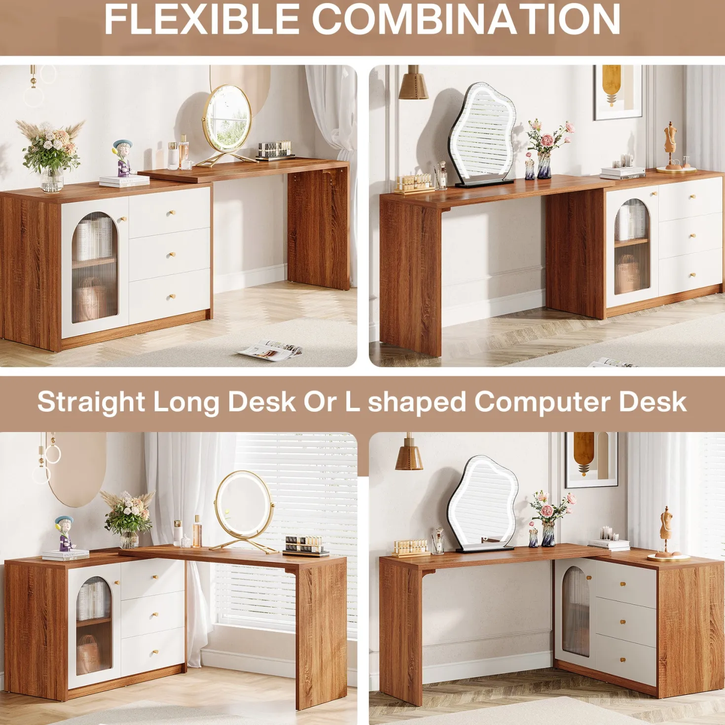 Modern Makeup Vanity, Dressing Table with 3 Drawers and Cabinet