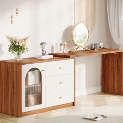 Modern Makeup Vanity, Dressing Table with 3 Drawers and Cabinet