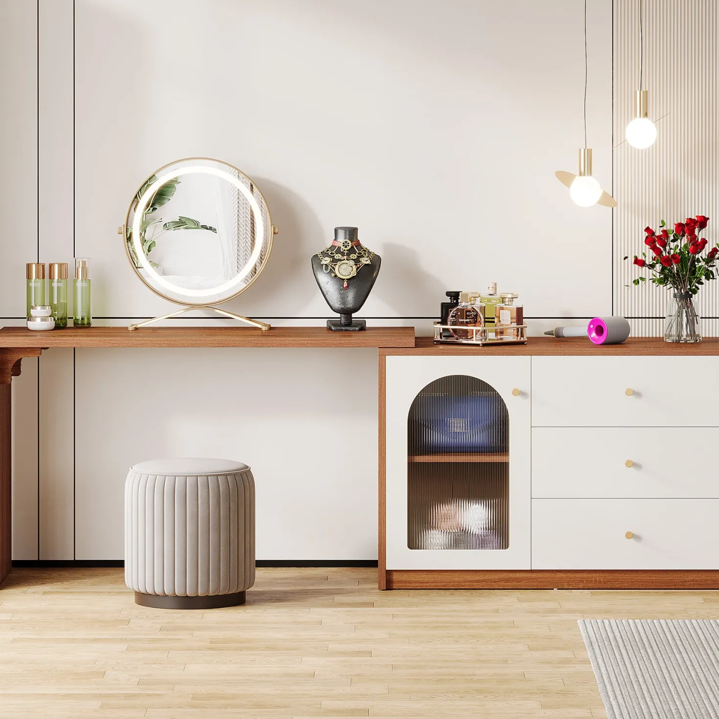 Modern Makeup Vanity, Dressing Table with 3 Drawers and Cabinet