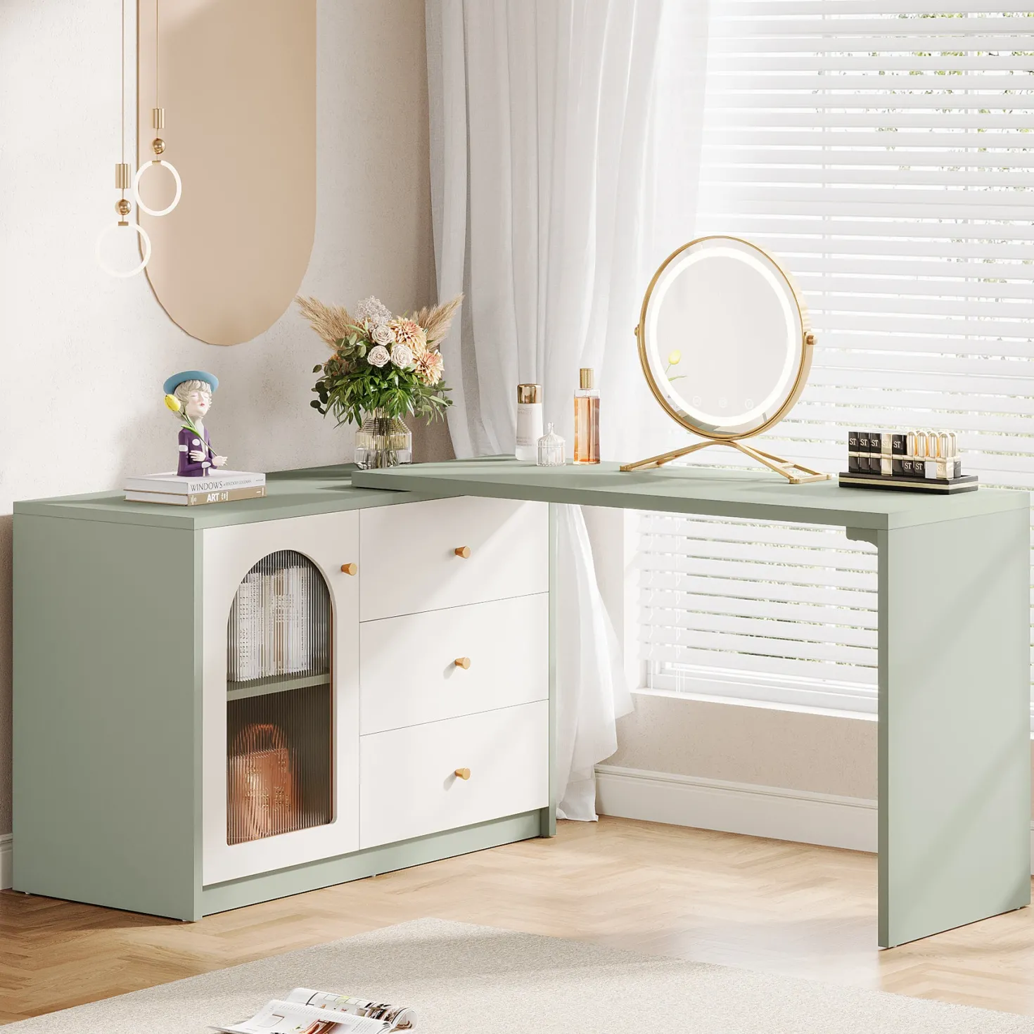 Modern Makeup Vanity, Dressing Table with 3 Drawers and Cabinet