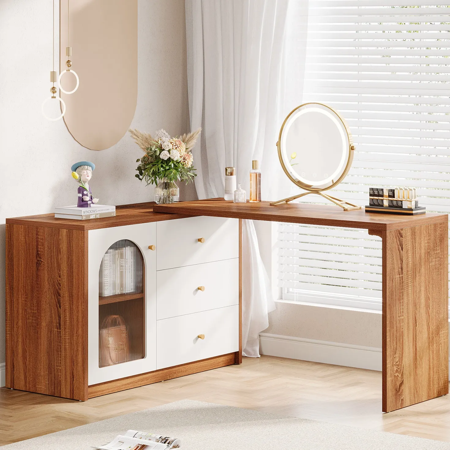 Modern Makeup Vanity, Dressing Table with 3 Drawers and Cabinet
