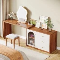 Modern Makeup Vanity, Dressing Table with 3 Drawers and Cabinet
