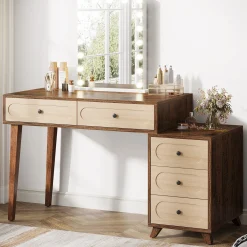 Modern Makeup Vanity Table, Dressing Table Set with 5 Drawers (Without Mirror & Stool)