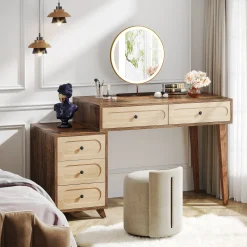 Modern Makeup Vanity Table, Dressing Table Set with 5 Drawers (Without Mirror & Stool)
