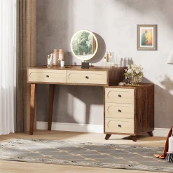 Modern Makeup Vanity Table, Dressing Table Set with 5 Drawers (Without Mirror & Stool)