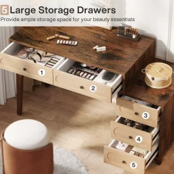 Modern Makeup Vanity Table, Dressing Table Set with 5 Drawers (Without Mirror & Stool)
