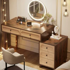 Modern Makeup Vanity Table, Dressing Table Set with 5 Drawers (Without Mirror & Stool)