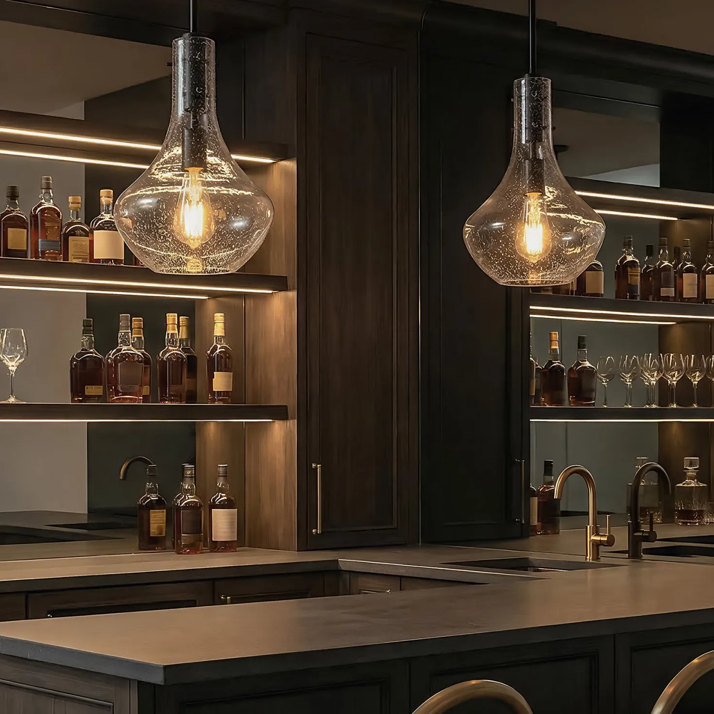 Modern Mini Pendant Light, Adjustable Height Bubble Glass Hanging Light Fixture