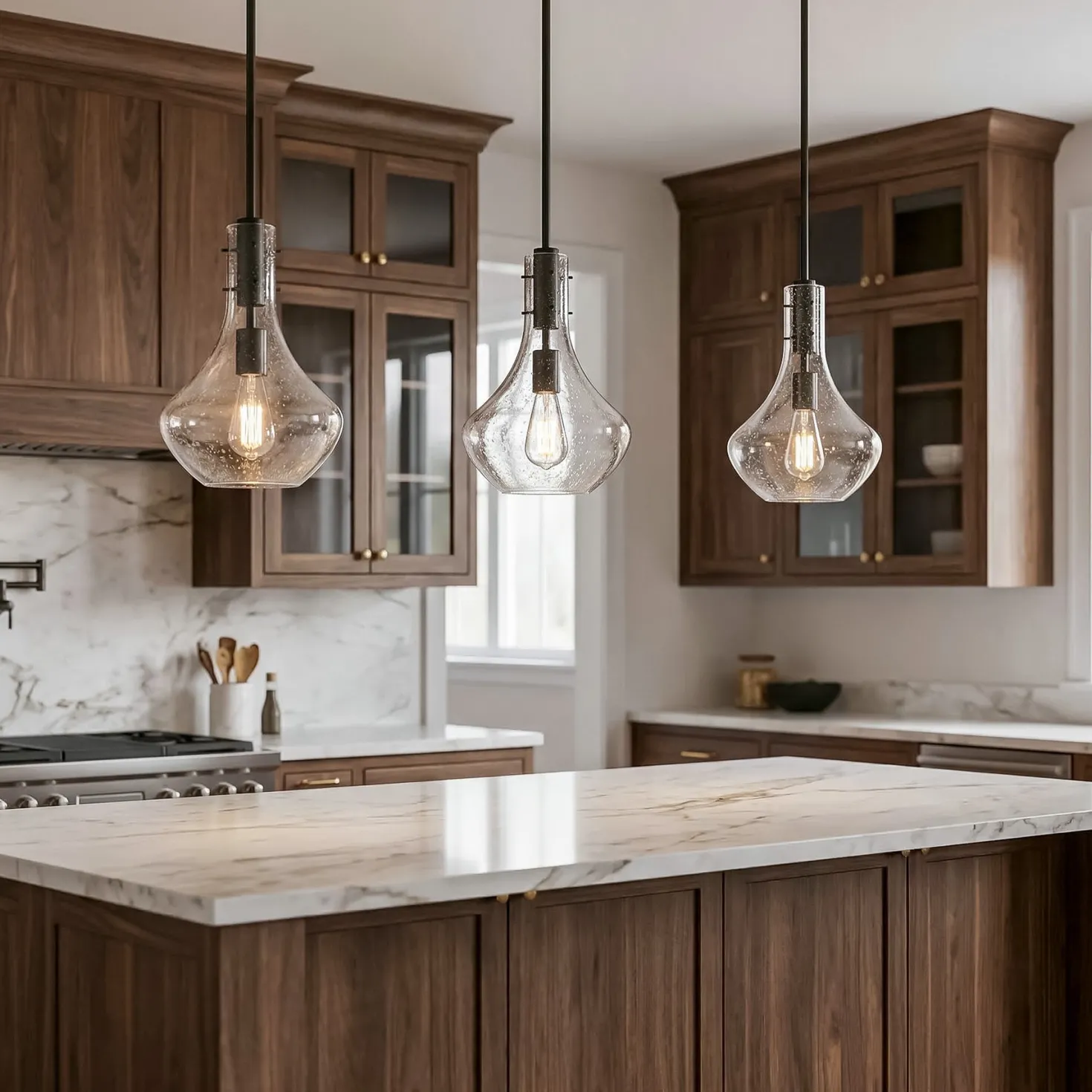 Modern Mini Pendant Light, Adjustable Height Bubble Glass Hanging Light Fixture