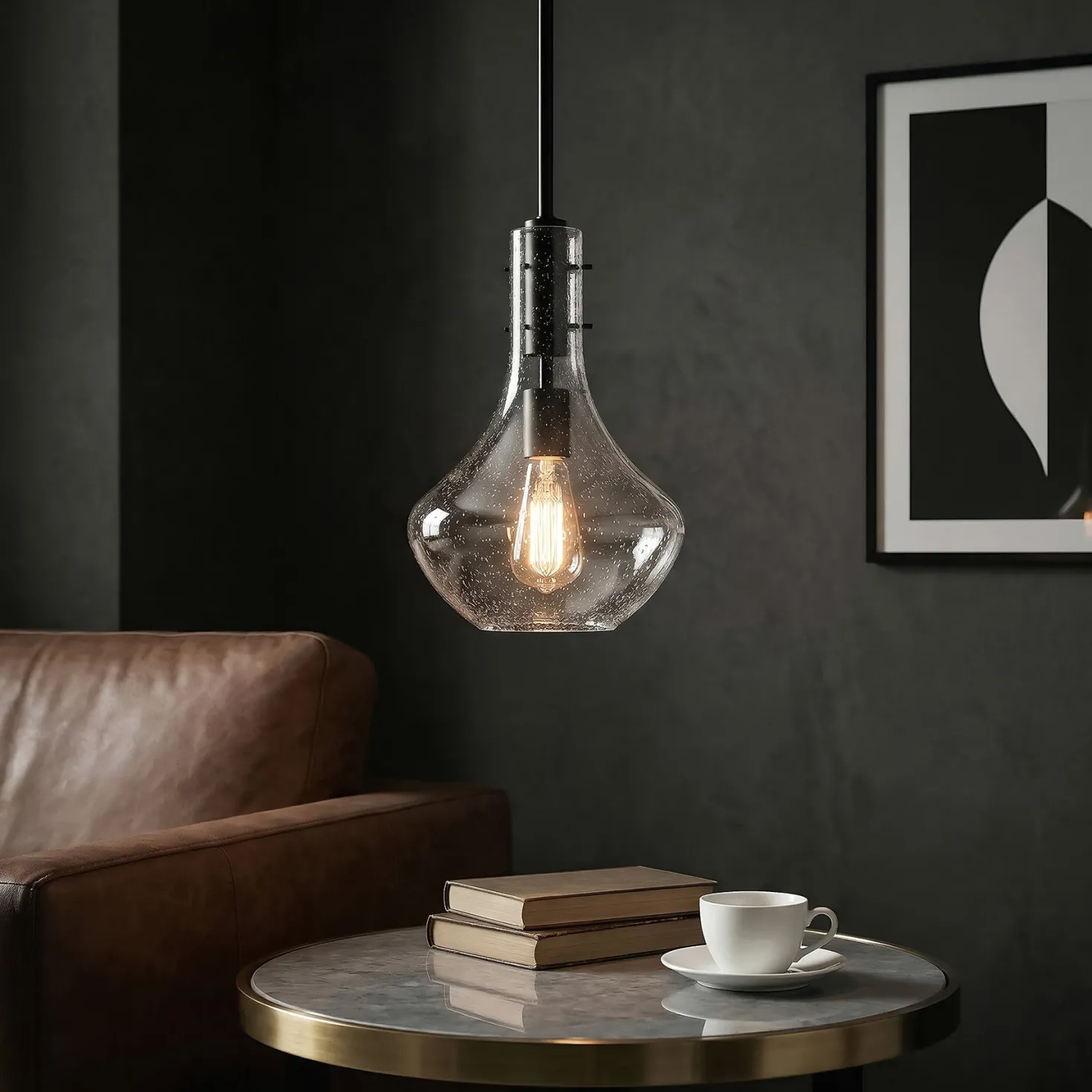 Modern Mini Pendant Light, Adjustable Height Bubble Glass Hanging Light Fixture