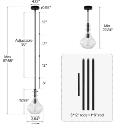 Modern Mini Pendant Light, Adjustable Height Bubble Glass Hanging Light Fixture