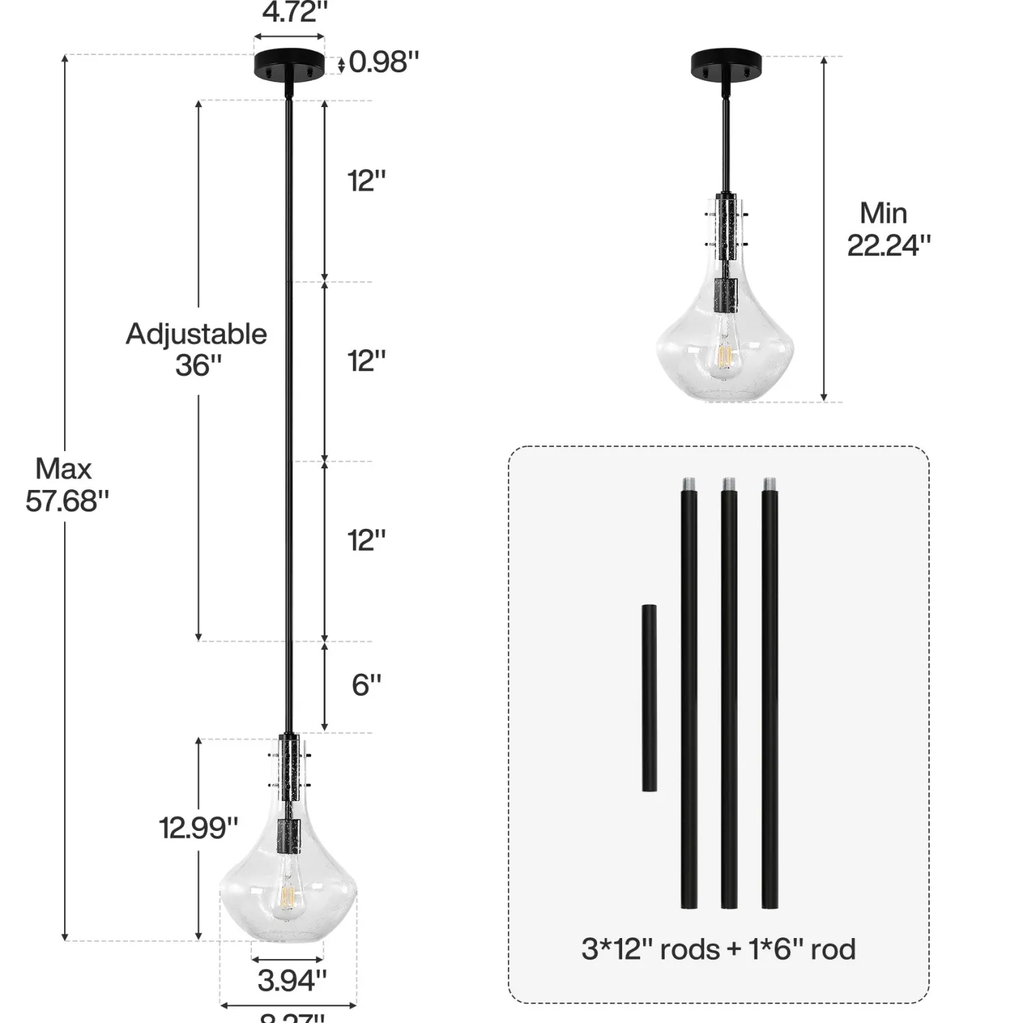 Modern Mini Pendant Light, Adjustable Height Bubble Glass Hanging Light Fixture