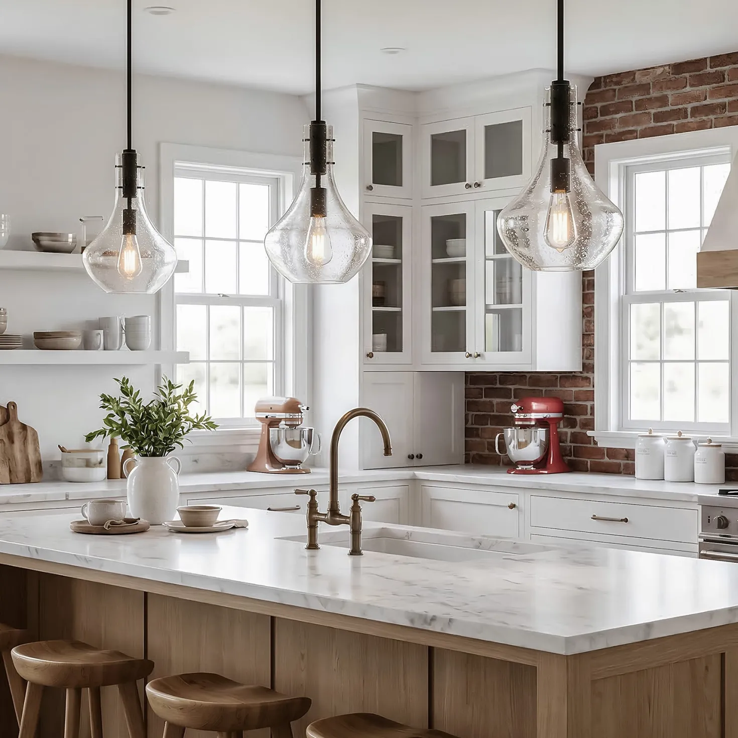 Modern Mini Pendant Light, Adjustable Height Bubble Glass Hanging Light Fixture