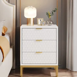 Modern Nightstand, 25.8" Tall Bedside Table with 3 Drawers