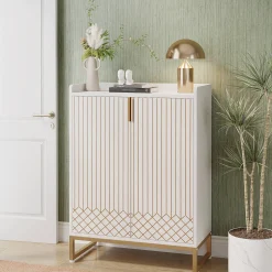 Modern Shoe Cabinet with Doors, 5-Tier Modern Shoe Rack Organizer