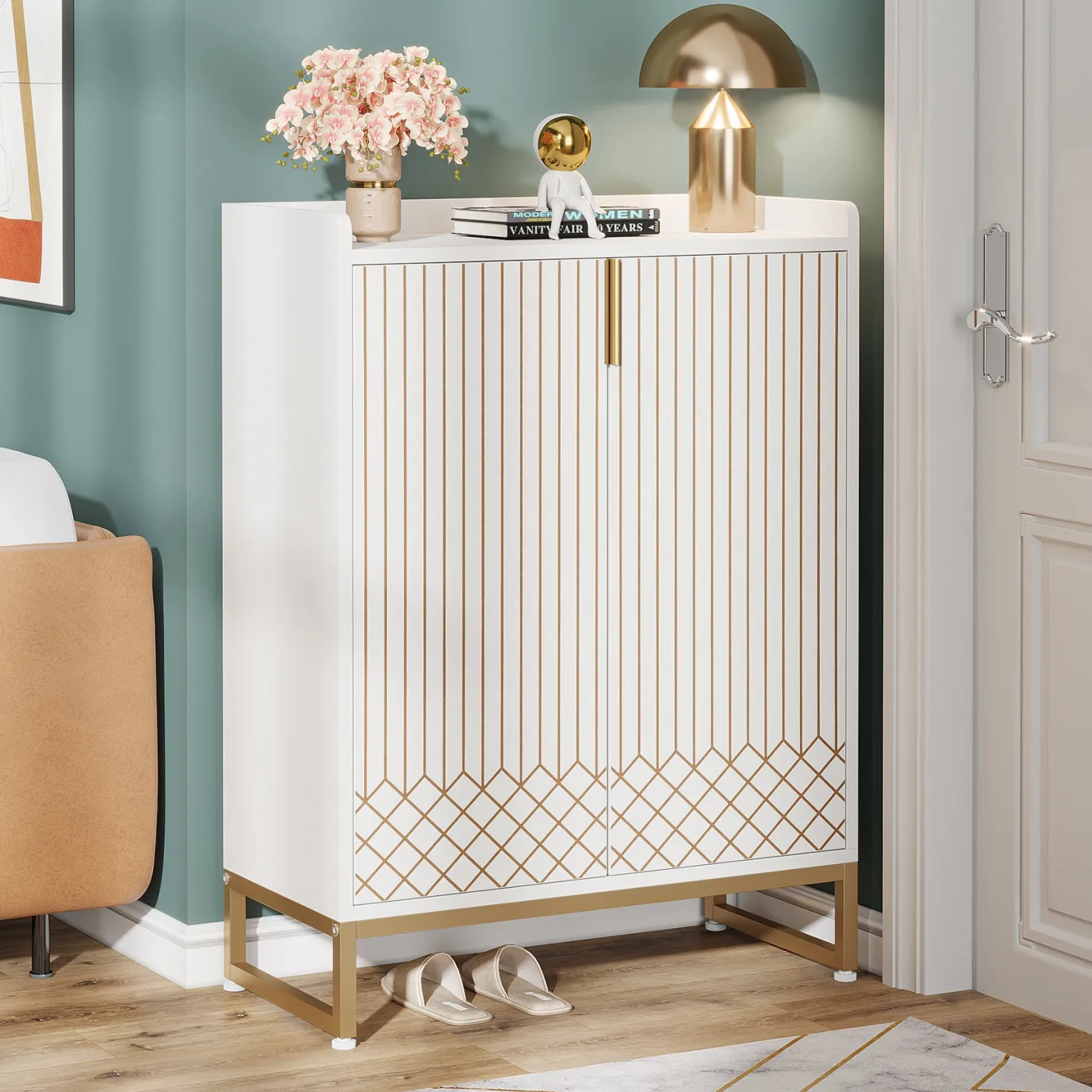 Modern Shoe Cabinet with Doors, 5-Tier Modern Shoe Rack Organizer