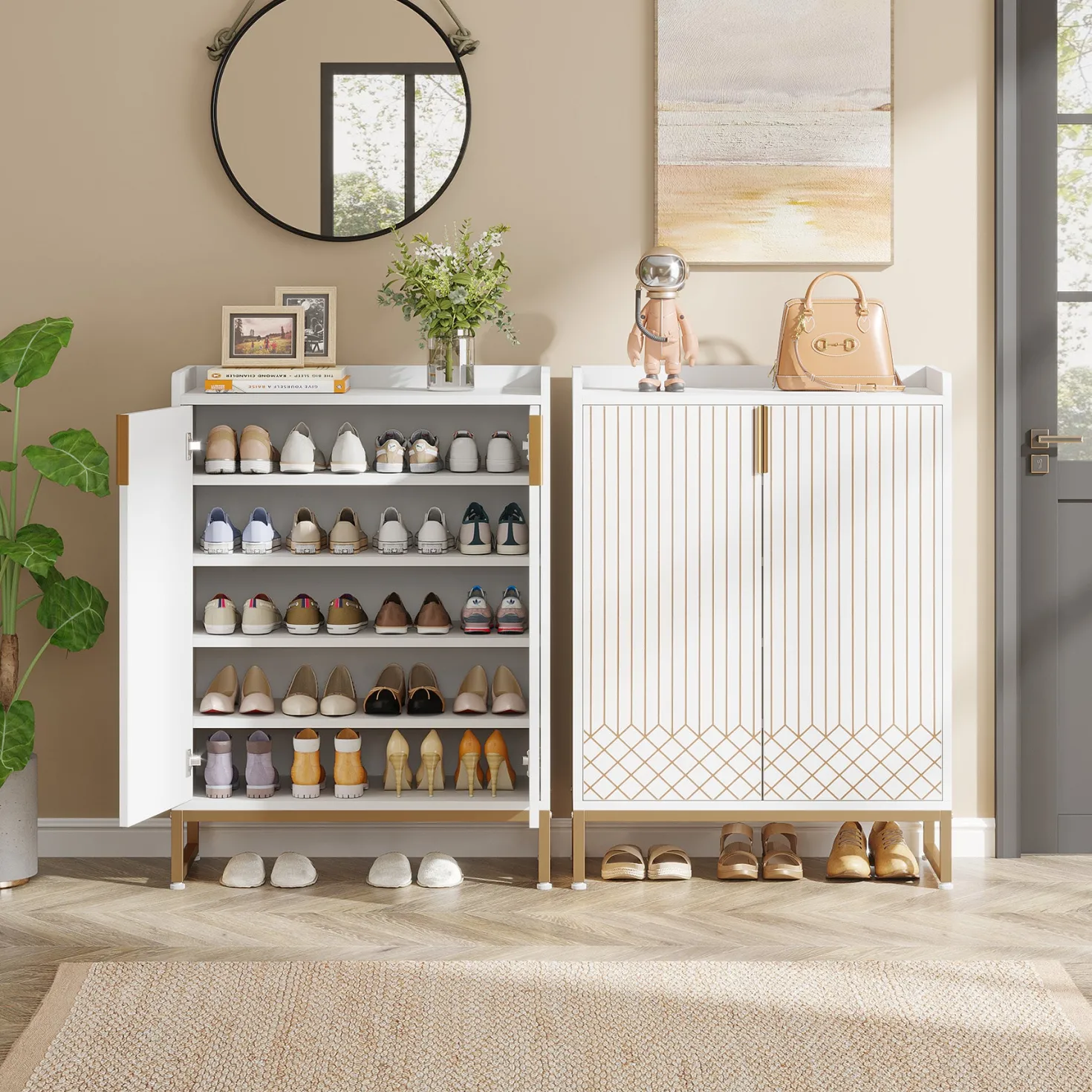 Modern Shoe Cabinet with Doors, 5-Tier Modern Shoe Rack Organizer