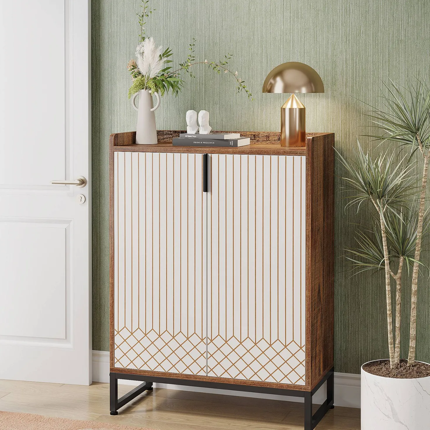 Modern Shoe Cabinet with Doors, 5-Tier Modern Shoe Rack Organizer