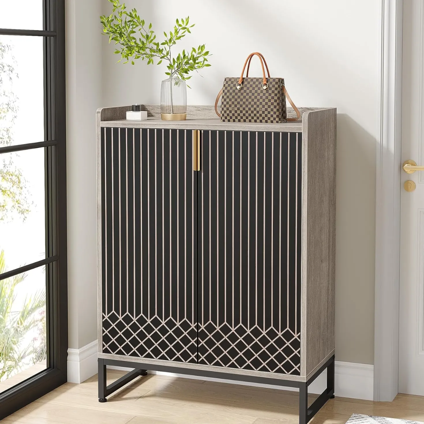 Modern Shoe Cabinet with Doors, 5-Tier Modern Shoe Rack Organizer