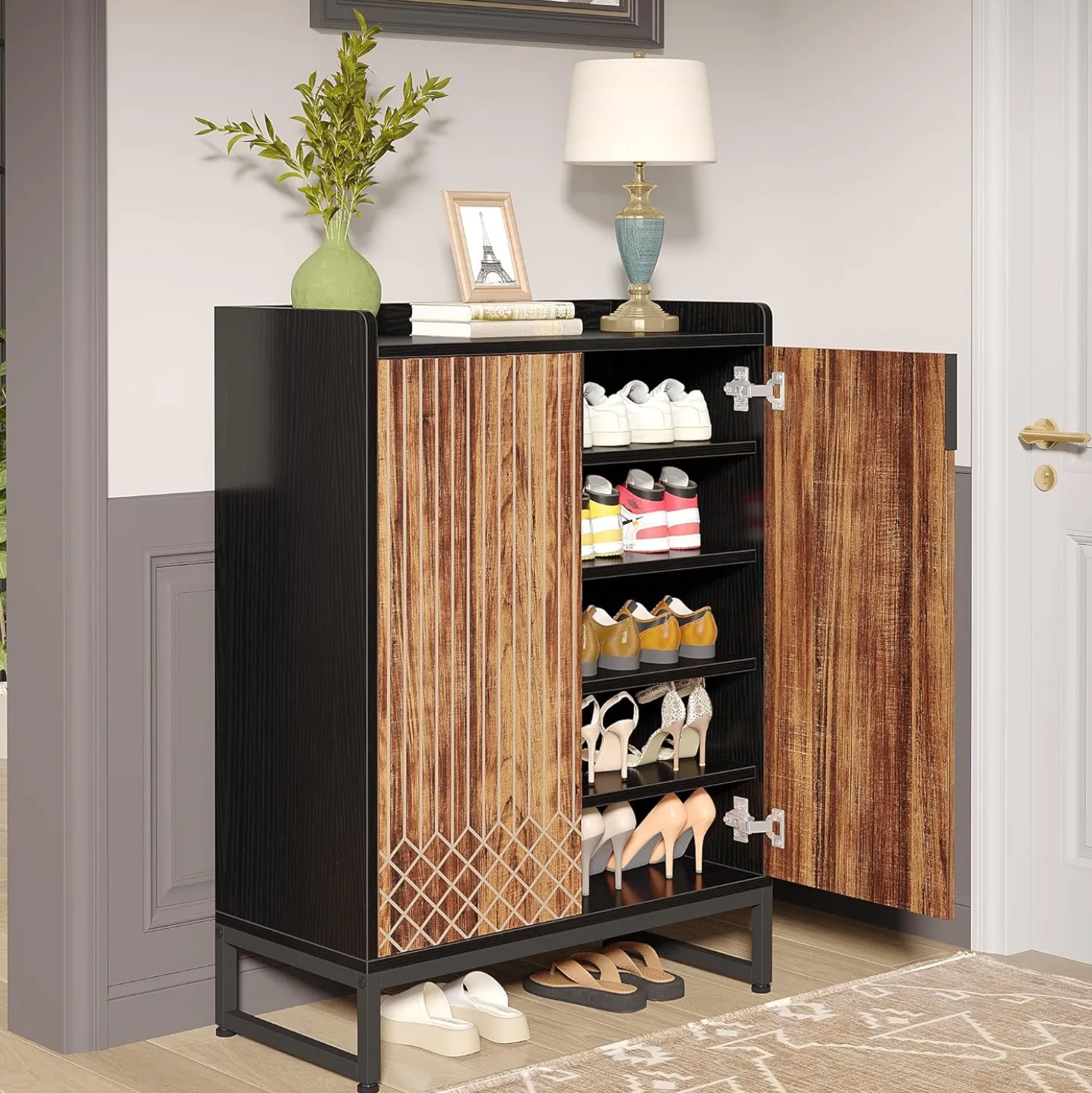 Modern Shoe Cabinet with Doors, 5-Tier Modern Shoe Rack Organizer