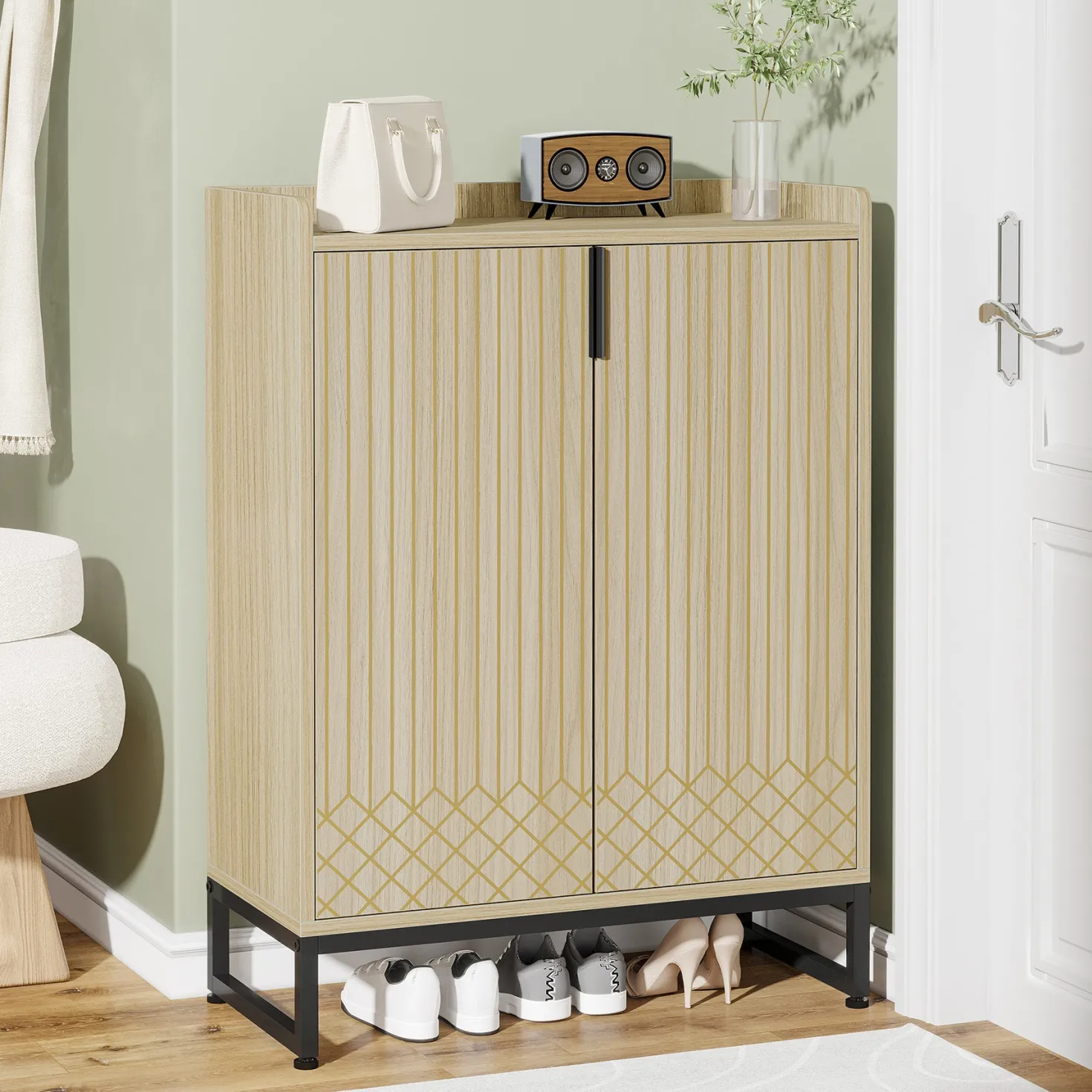 Modern Shoe Cabinet with Doors, 5-Tier Modern Shoe Rack Organizer