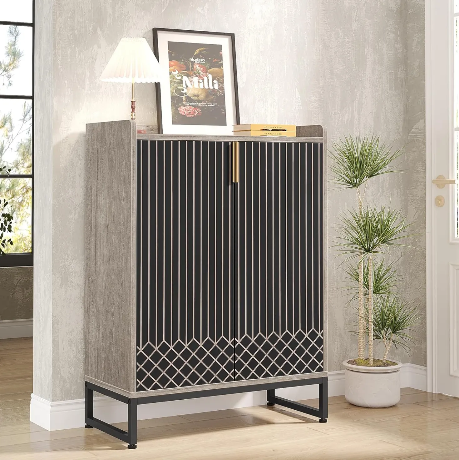 Modern Shoe Cabinet with Doors, 5-Tier Modern Shoe Rack Organizer