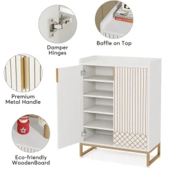 Modern Shoe Cabinet with Doors, 5-Tier Modern Shoe Rack Organizer