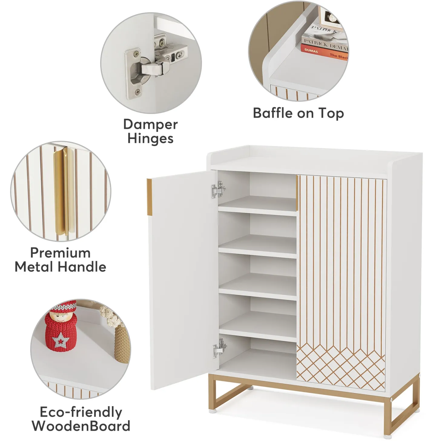 Modern Shoe Cabinet with Doors, 5-Tier Modern Shoe Rack Organizer