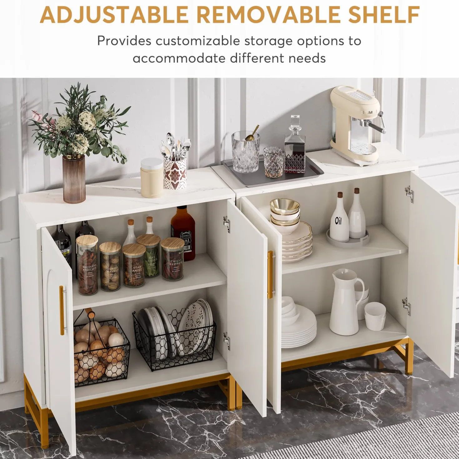 Modern Sideboard Buffet Storage Cabinet with Adjustable Shelves