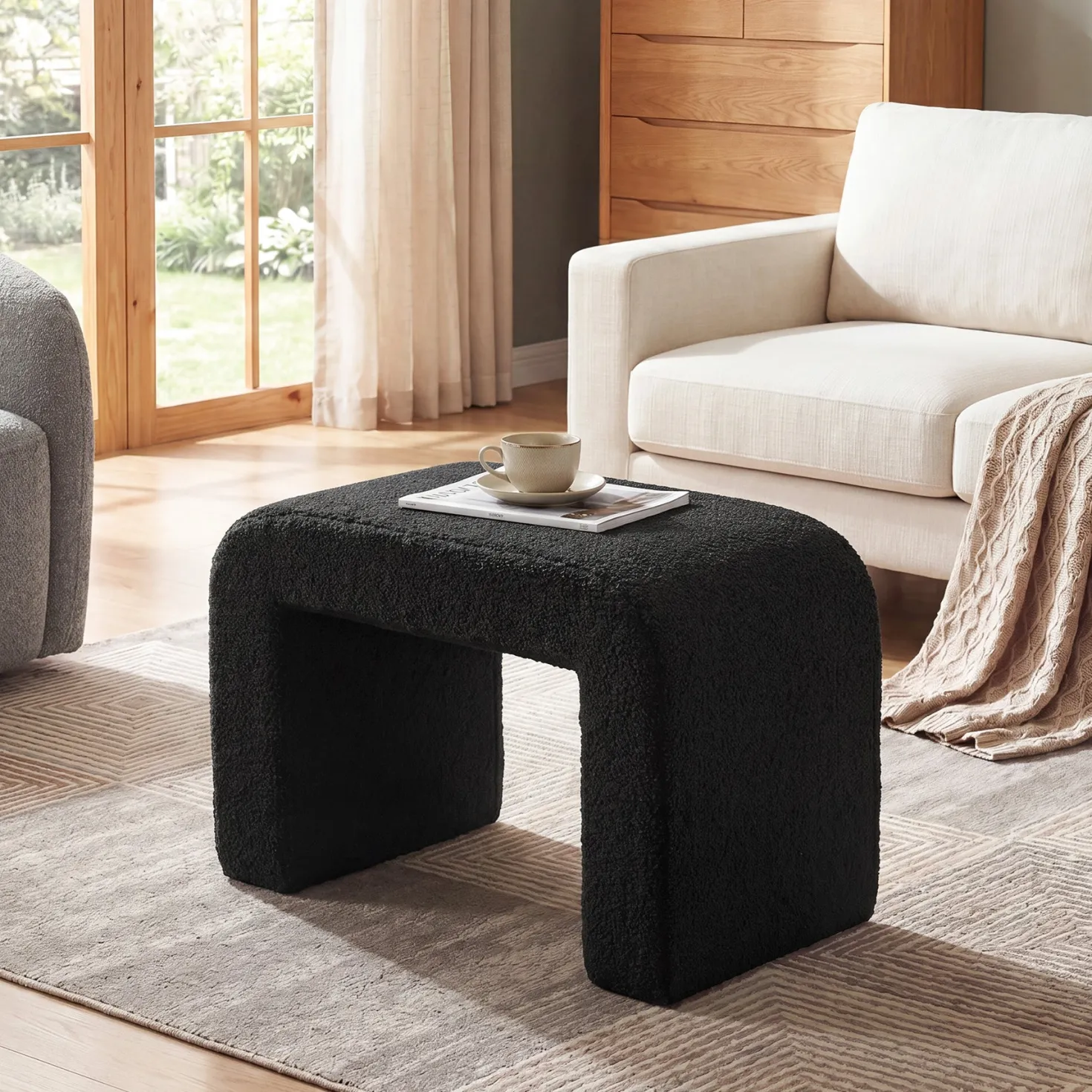 Modern Vanity Stool, Fully Assembled Upholstered Ottoman Sofa Footrest