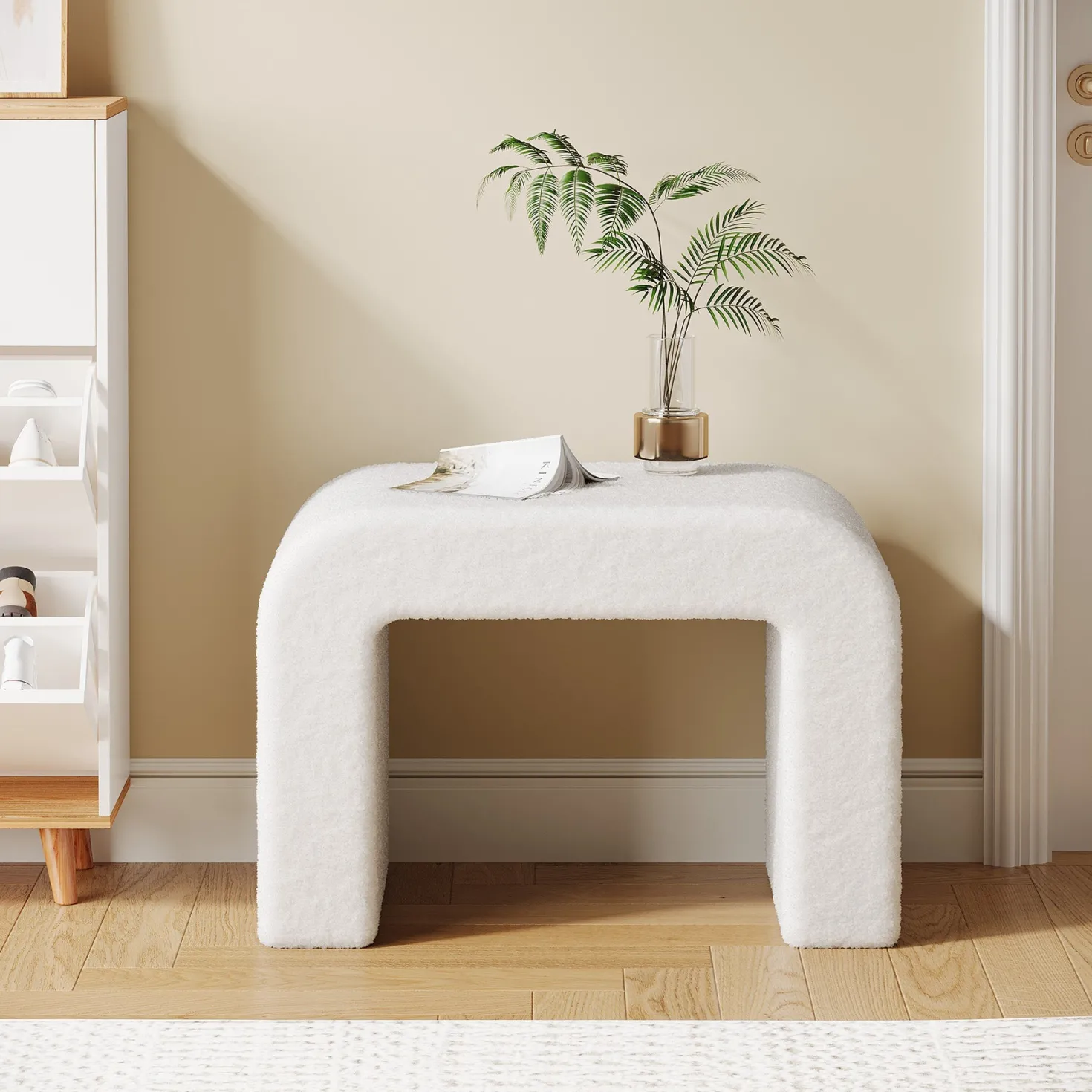 Modern Vanity Stool, Fully Assembled Upholstered Ottoman Sofa Footrest