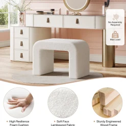 Modern Vanity Stool, Fully Assembled Upholstered Ottoman Sofa Footrest
