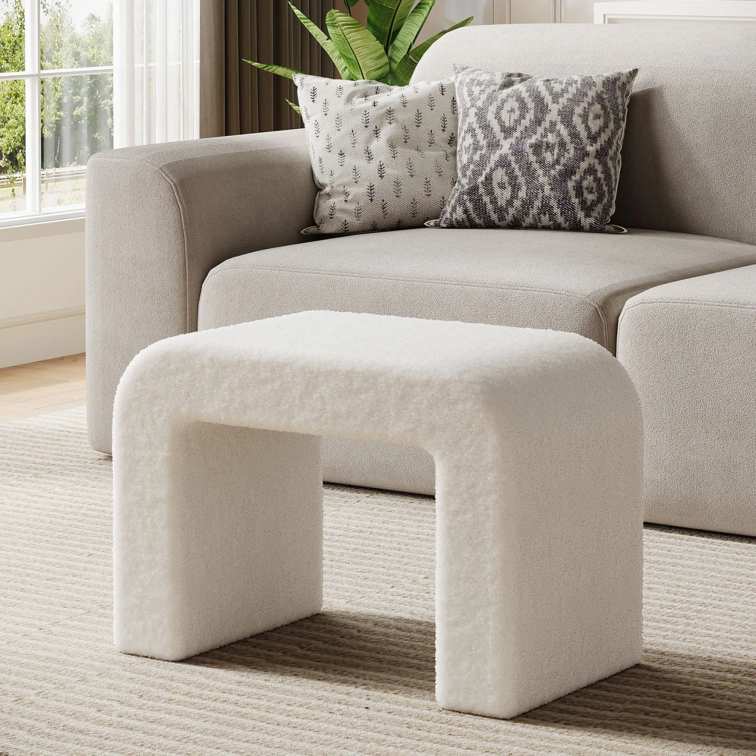 Modern Vanity Stool, Fully Assembled Upholstered Ottoman Sofa Footrest