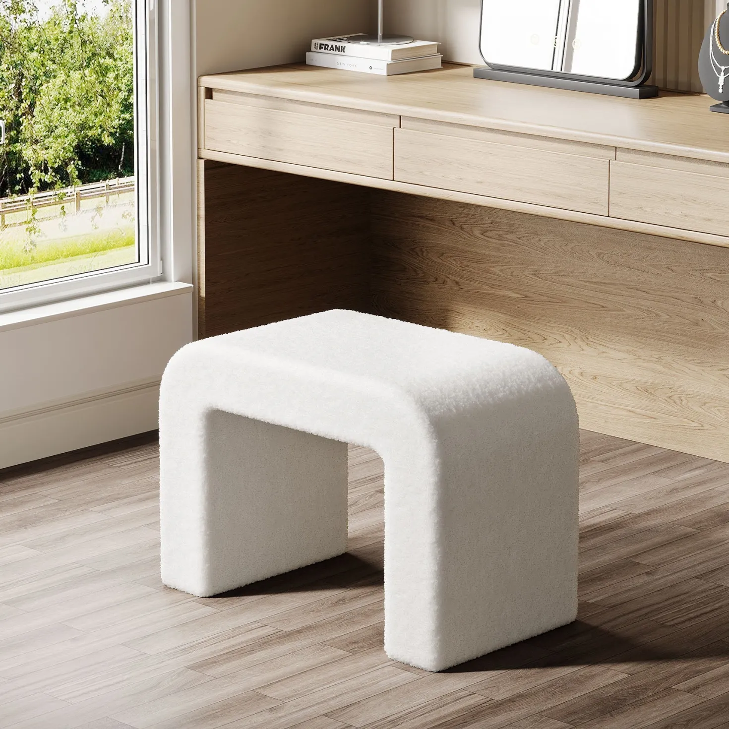 Modern Vanity Stool, Fully Assembled Upholstered Ottoman Sofa Footrest