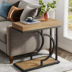 Narrow C Table, Modern End Table Bedside Table with Metal Frame