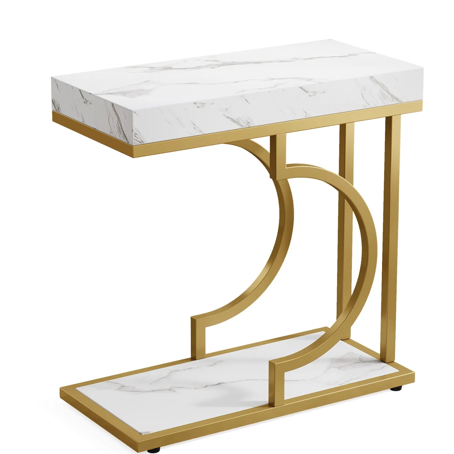 Narrow C Table, Modern End Table Bedside Table with Metal Frame