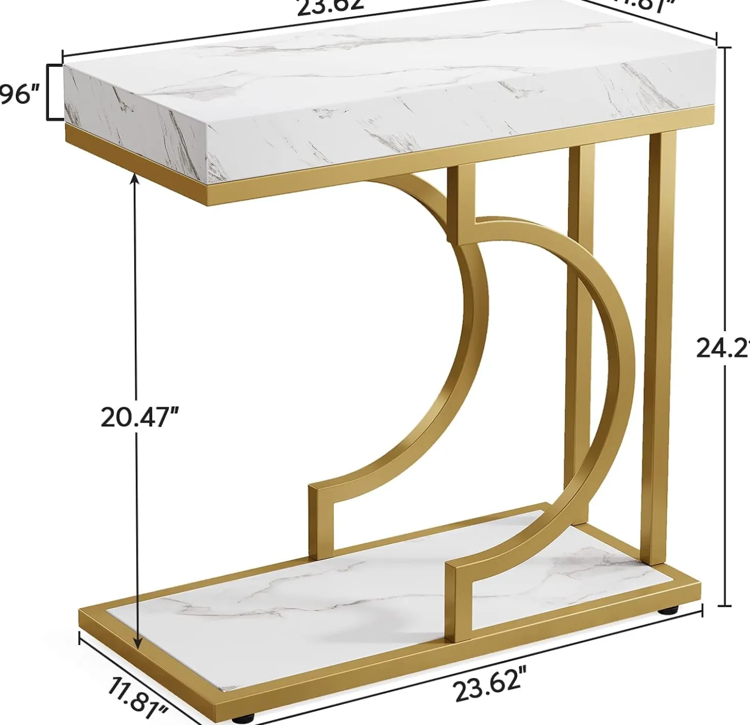 Narrow C Table, Modern End Table Bedside Table with Metal Frame