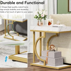 Narrow C Table, Modern End Table Bedside Table with Metal Frame