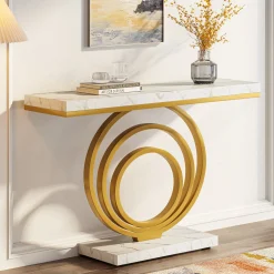 Narrow Console Table, 41" Entryway Sofa Table with Ring Base